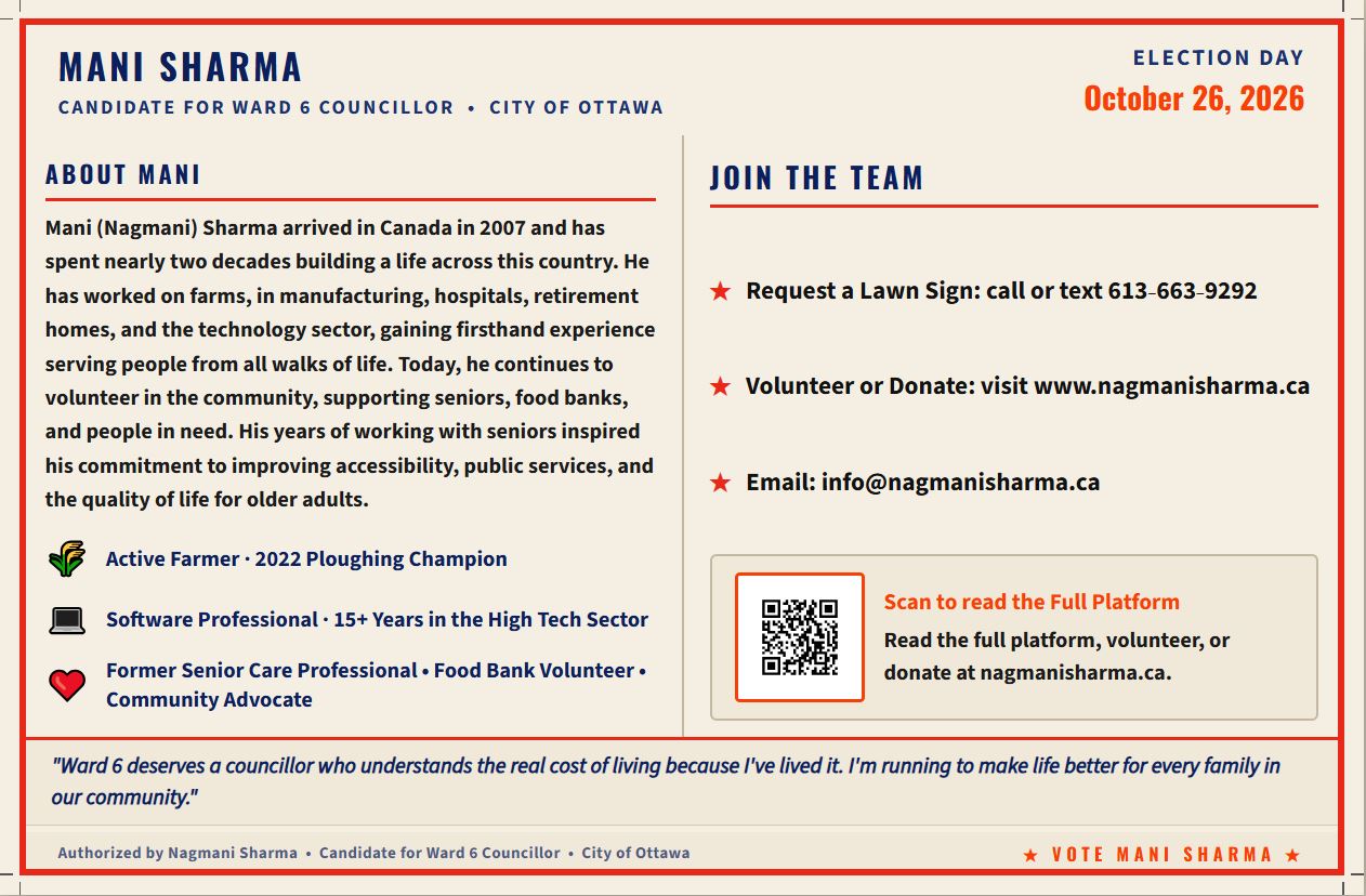 Campaign Postcard Back — Mani Sharma